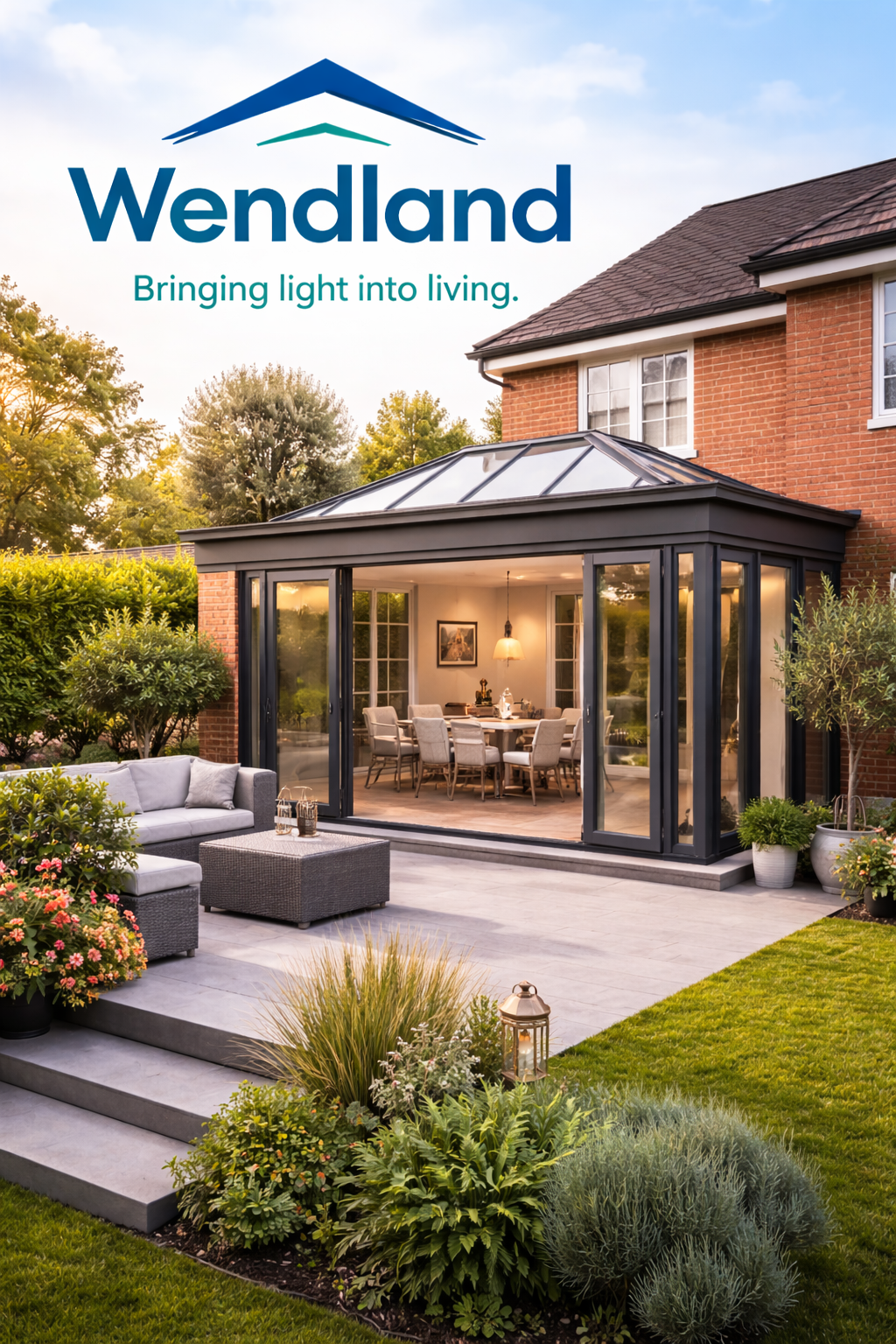 Modern orangery extension with garden
